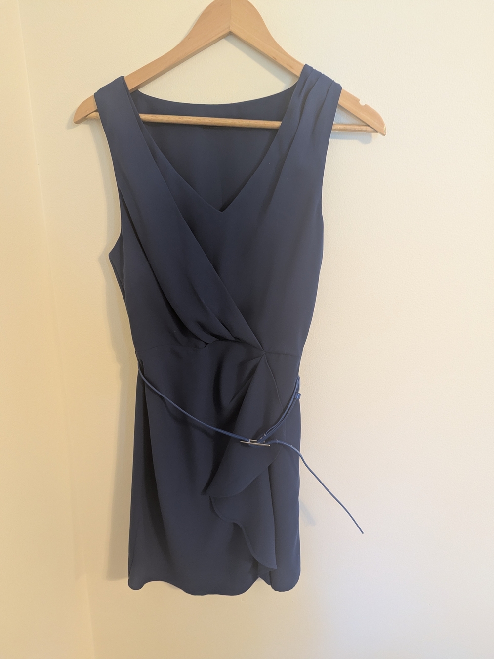 Oasis Navy Sleeveless V-Neck Wrap-Front Mini Dress